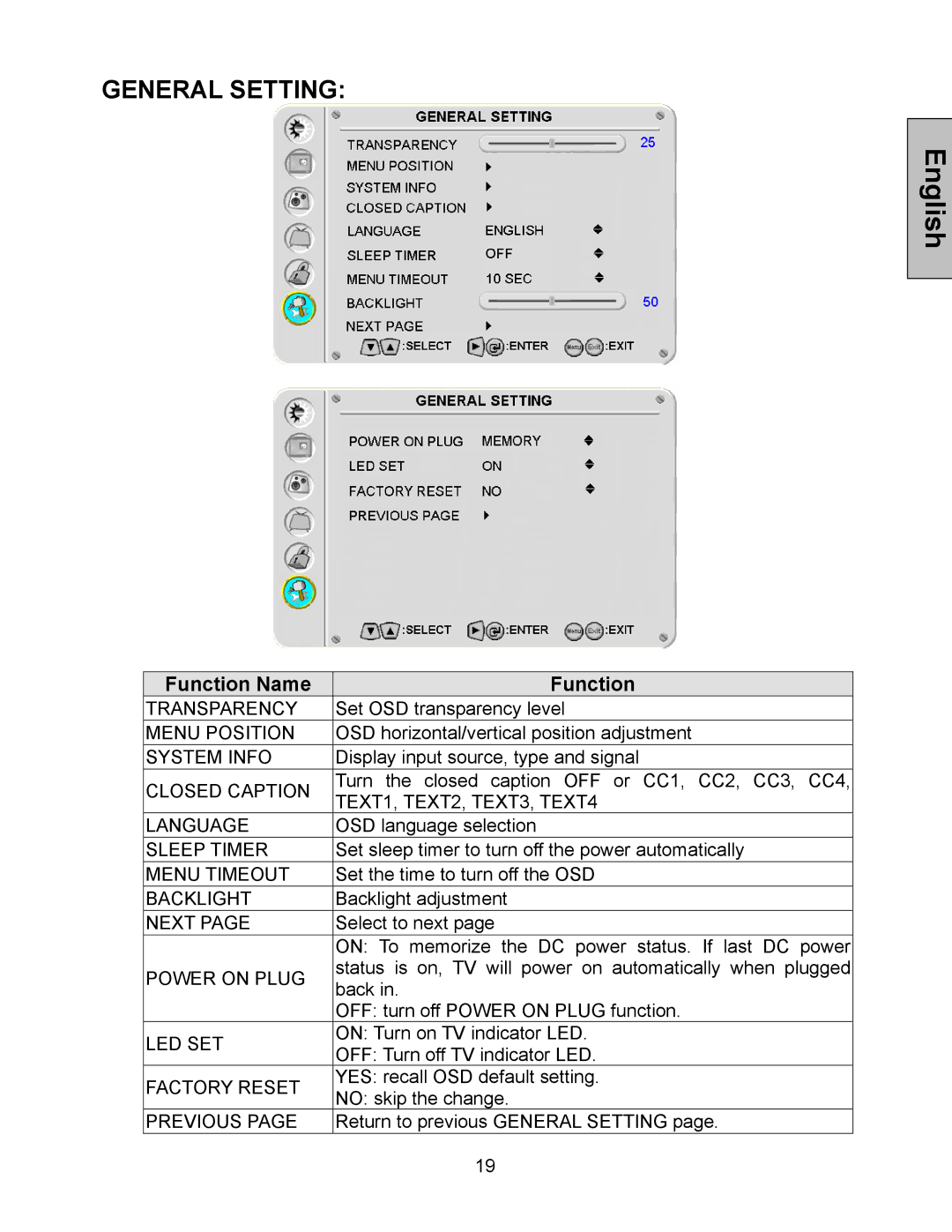 Westinghouse LTV-27w7 HD, LTV-32w6 user manual General Setting 