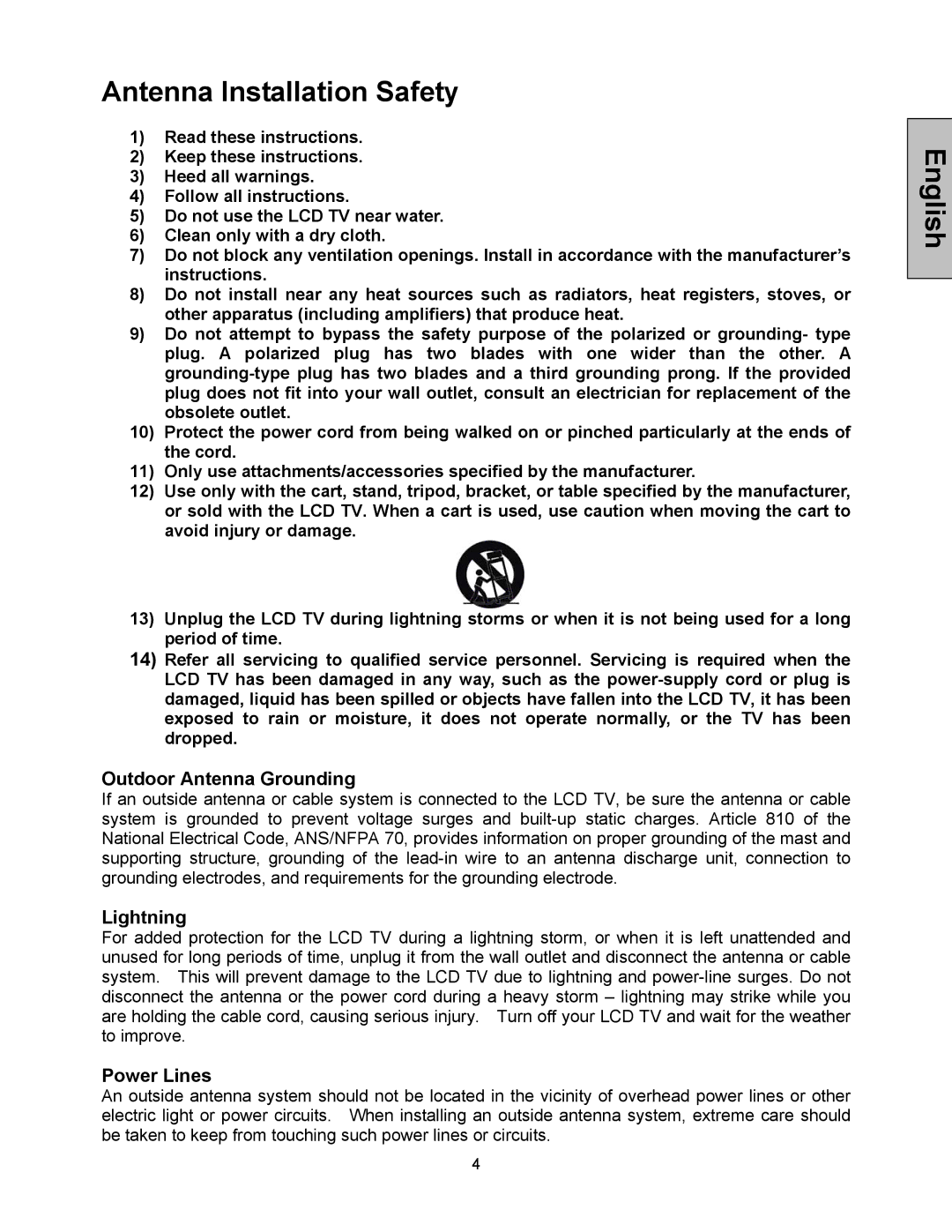 Westinghouse LTV-32w6, LTV-27w7 HD user manual Outdoor Antenna Grounding, Lightning, Power Lines 