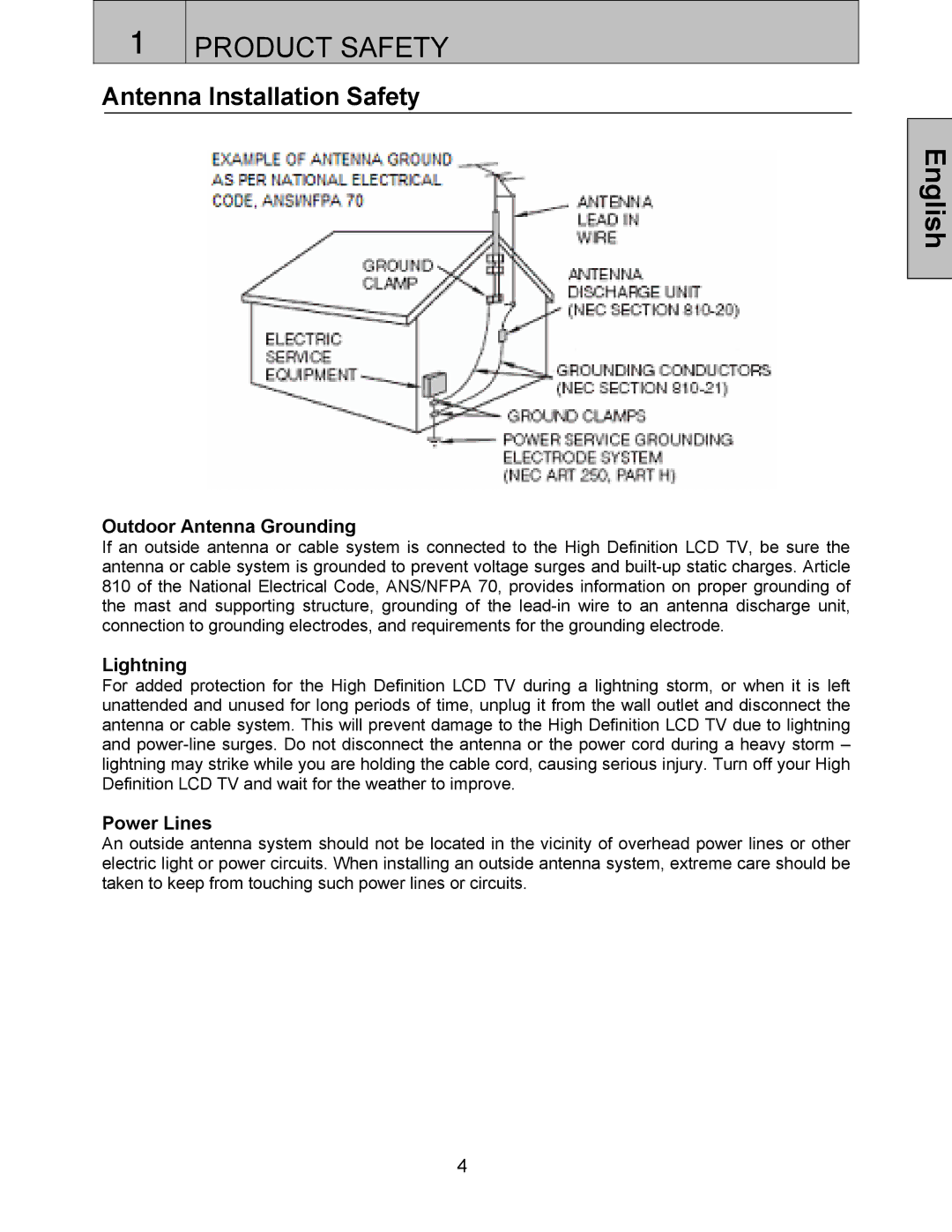 Westinghouse LTV-32w3 user manual Antenna Installation Safety, Outdoor Antenna Grounding, Lightning, Power Lines 