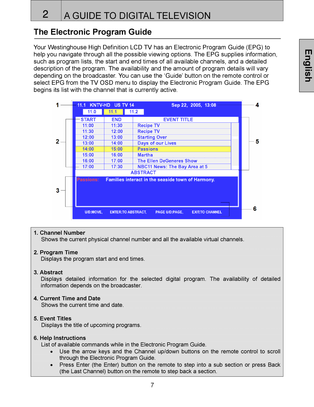 Westinghouse LTV-32w3 user manual Electronic Program Guide, Abstract 