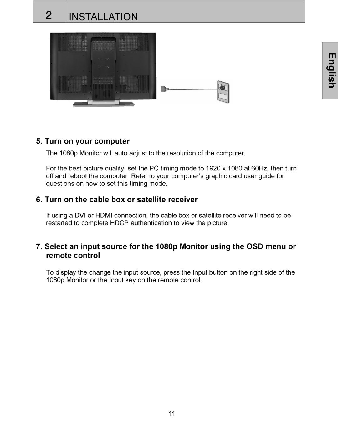 Westinghouse LVM-37w3 user manual Turn on your computer, Turn on the cable box or satellite receiver 