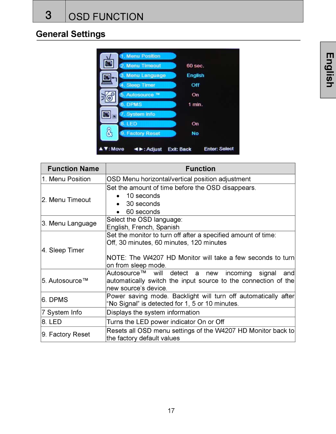 Westinghouse LVM-37w3se user manual General Settings, Dpms 