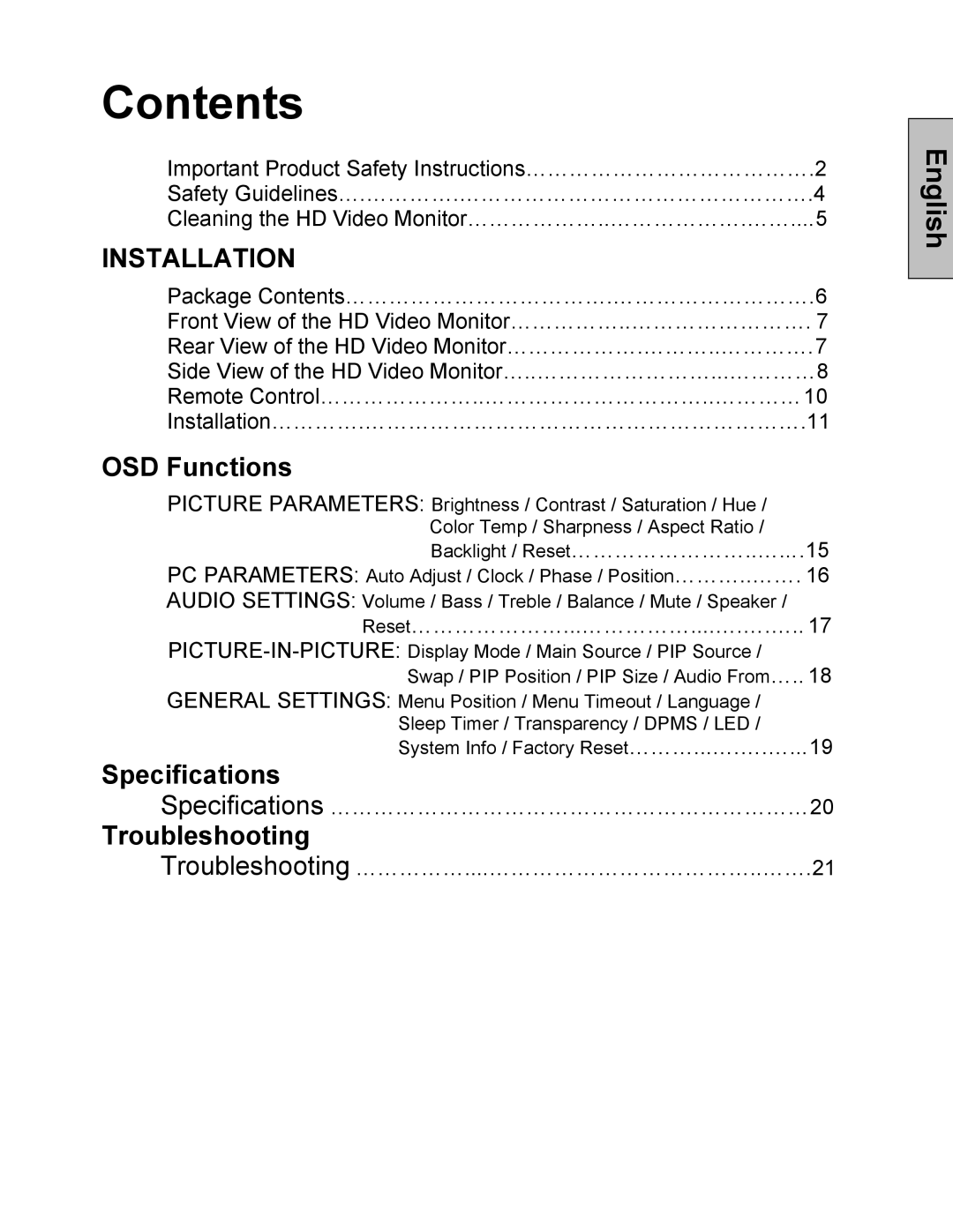 Westinghouse LVM-47w1, LVM-42w2 user manual Contents 