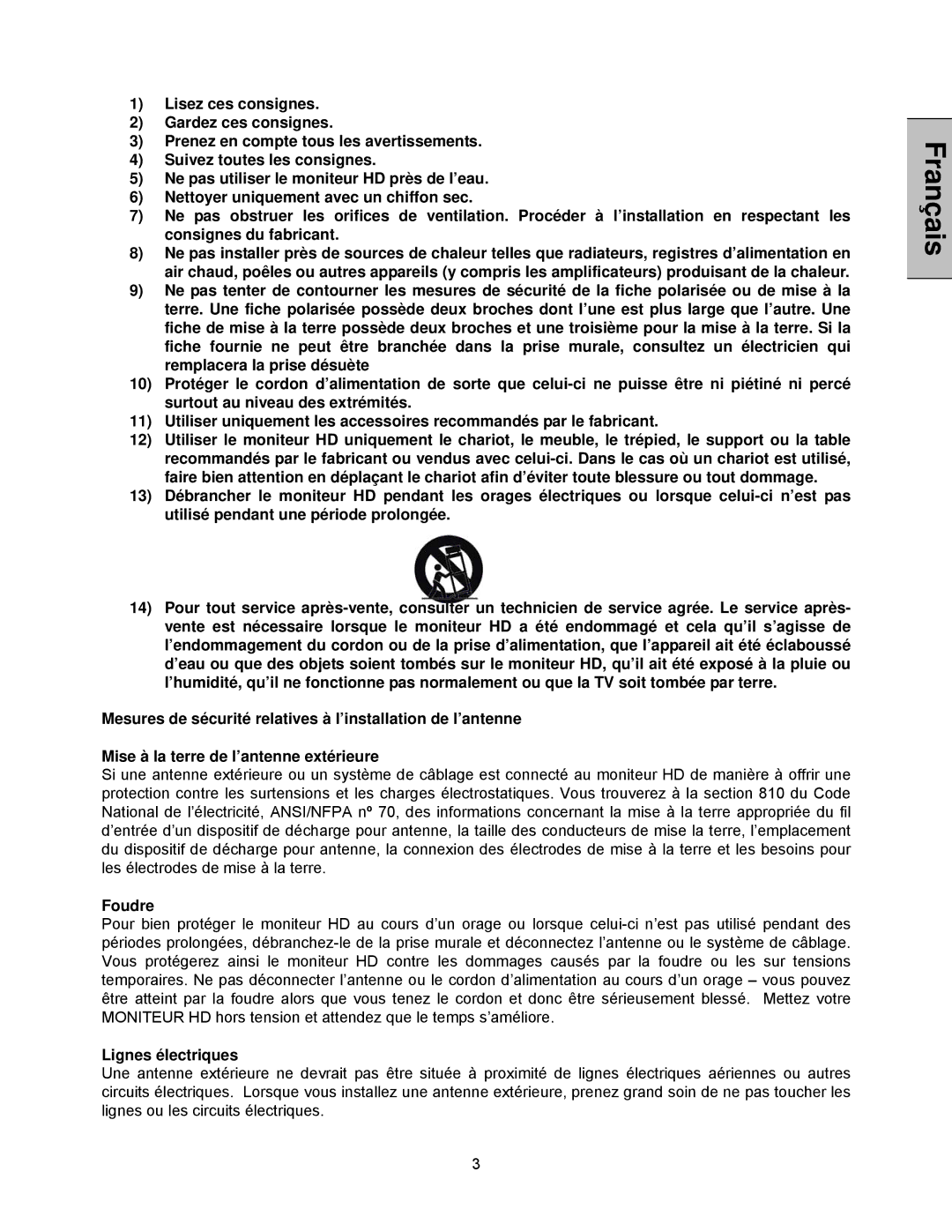 Westinghouse LVM-42w2, LVM-47w1 user manual Foudre 