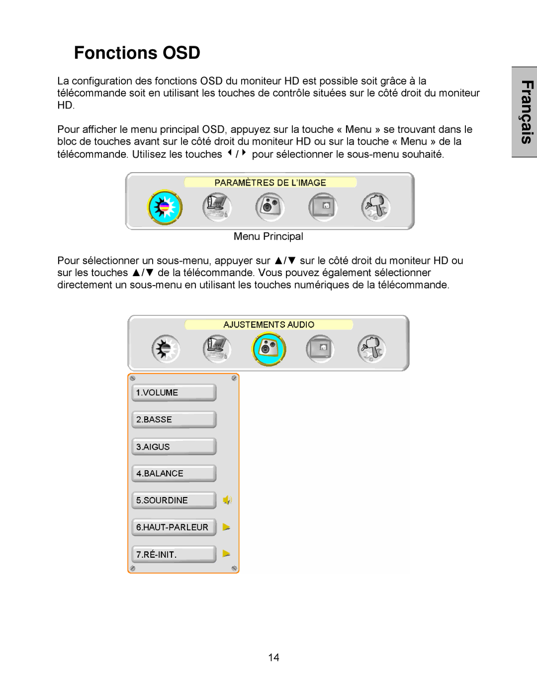 Westinghouse LVM-47w1, LVM-42w2 user manual Fonctions OSD 