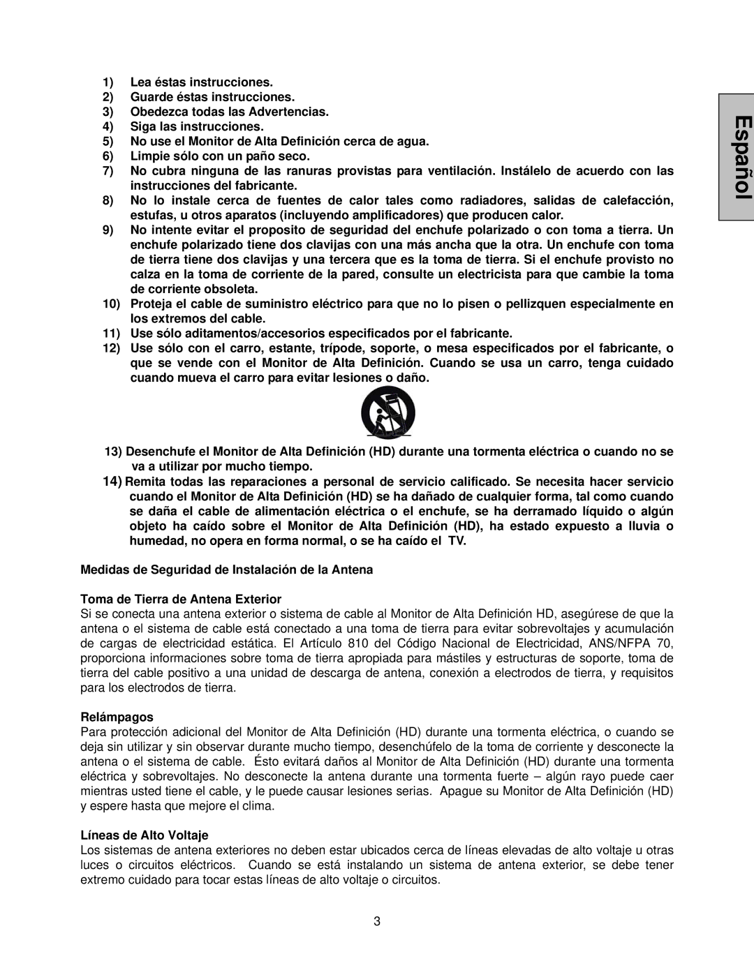 Westinghouse LVM-47w1, LVM-42w2 user manual Relámpagos 