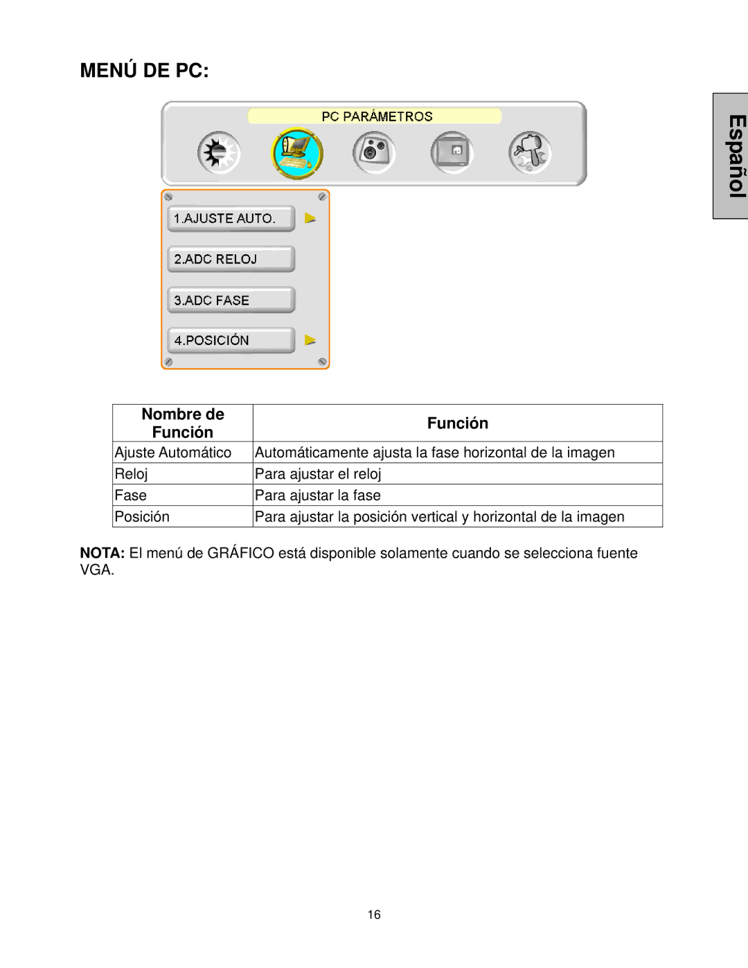 Westinghouse LVM-42w2, LVM-47w1 user manual Menú DE PC 