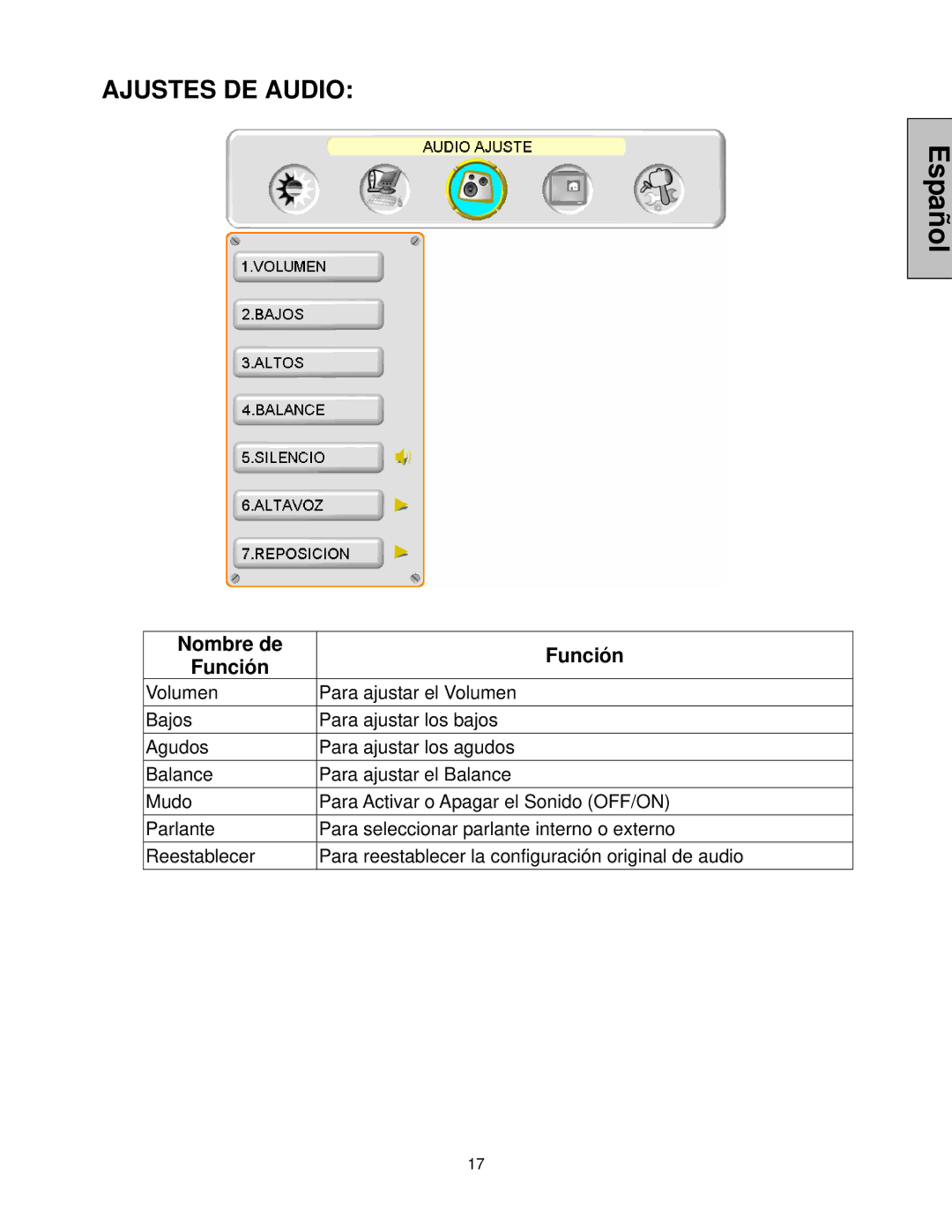 Westinghouse LVM-47w1, LVM-42w2 user manual Ajustes DE Audio 