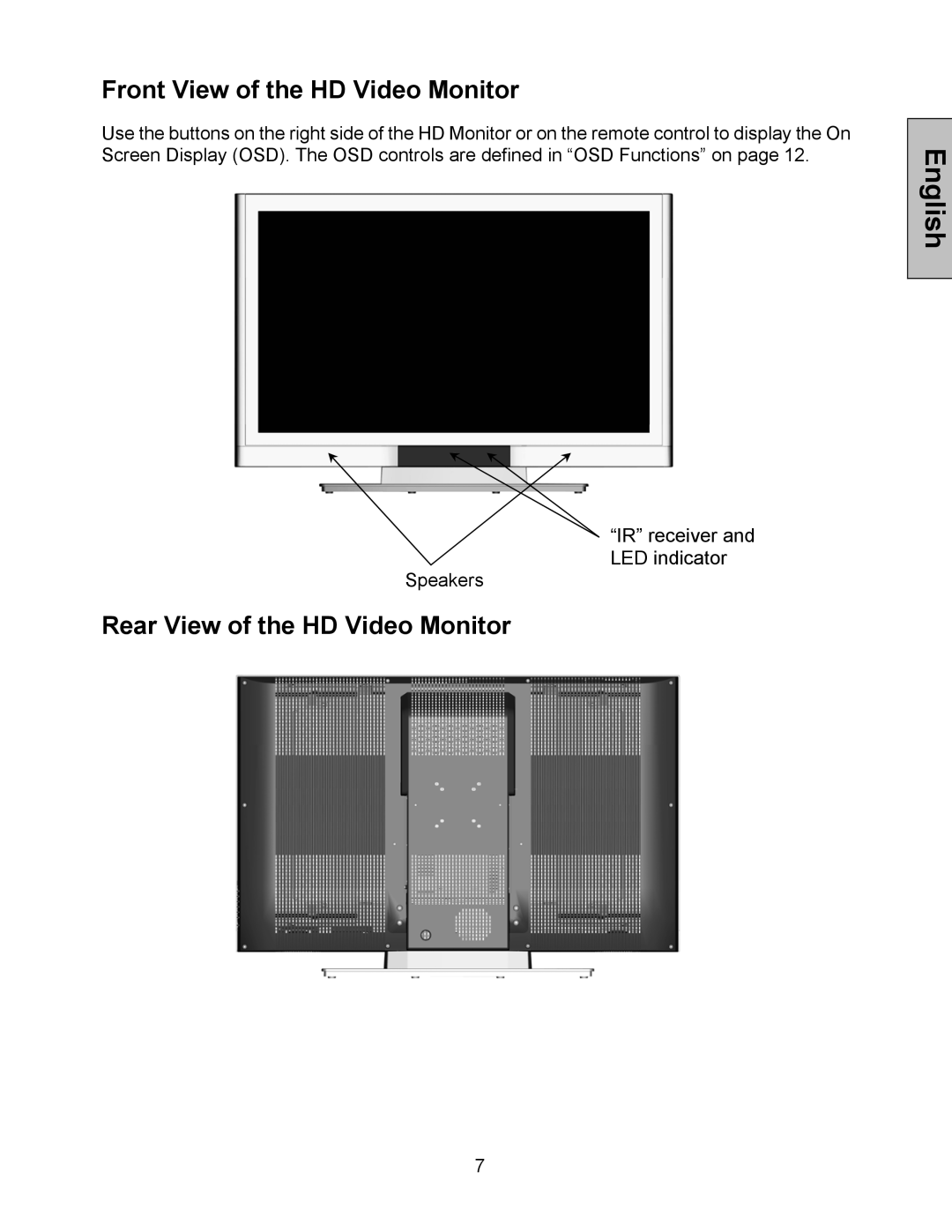 Westinghouse LVM-42w2, LVM-47w1 user manual Front View of the HD Video Monitor, Rear View of the HD Video Monitor 