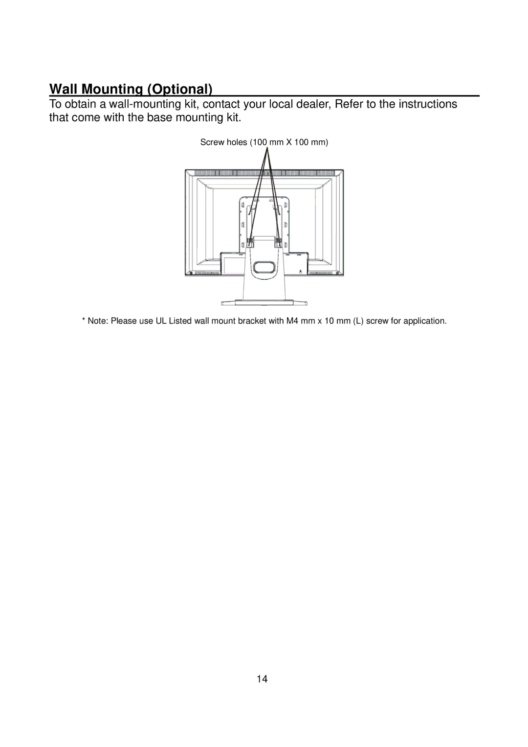 Westinghouse M2401 user manual Wall Mounting Optional 