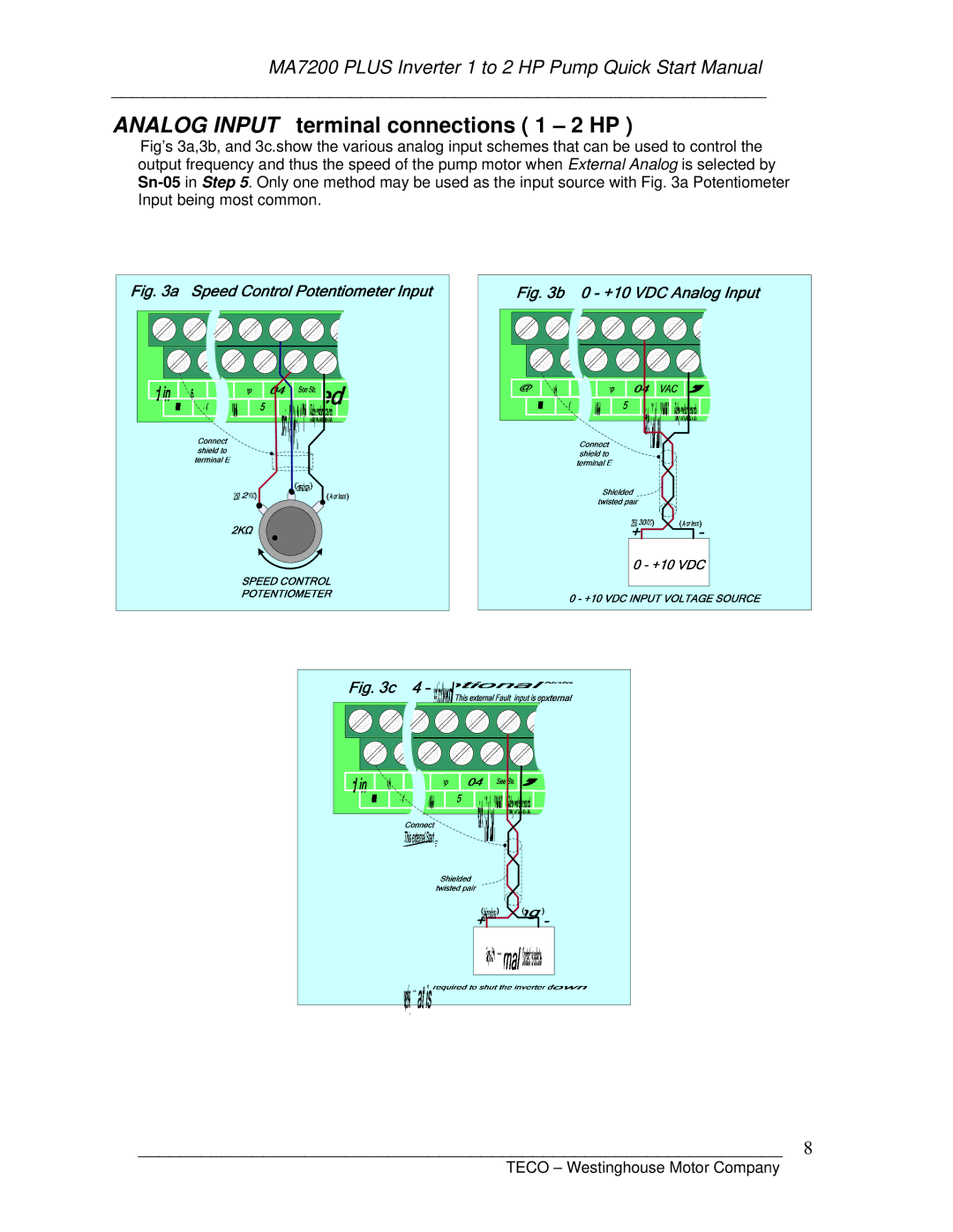 Westinghouse MA7200-4001/2-N1, MA7200-2001/2-N1 quick start manual Analog Input terminal connections 1 2 HP 