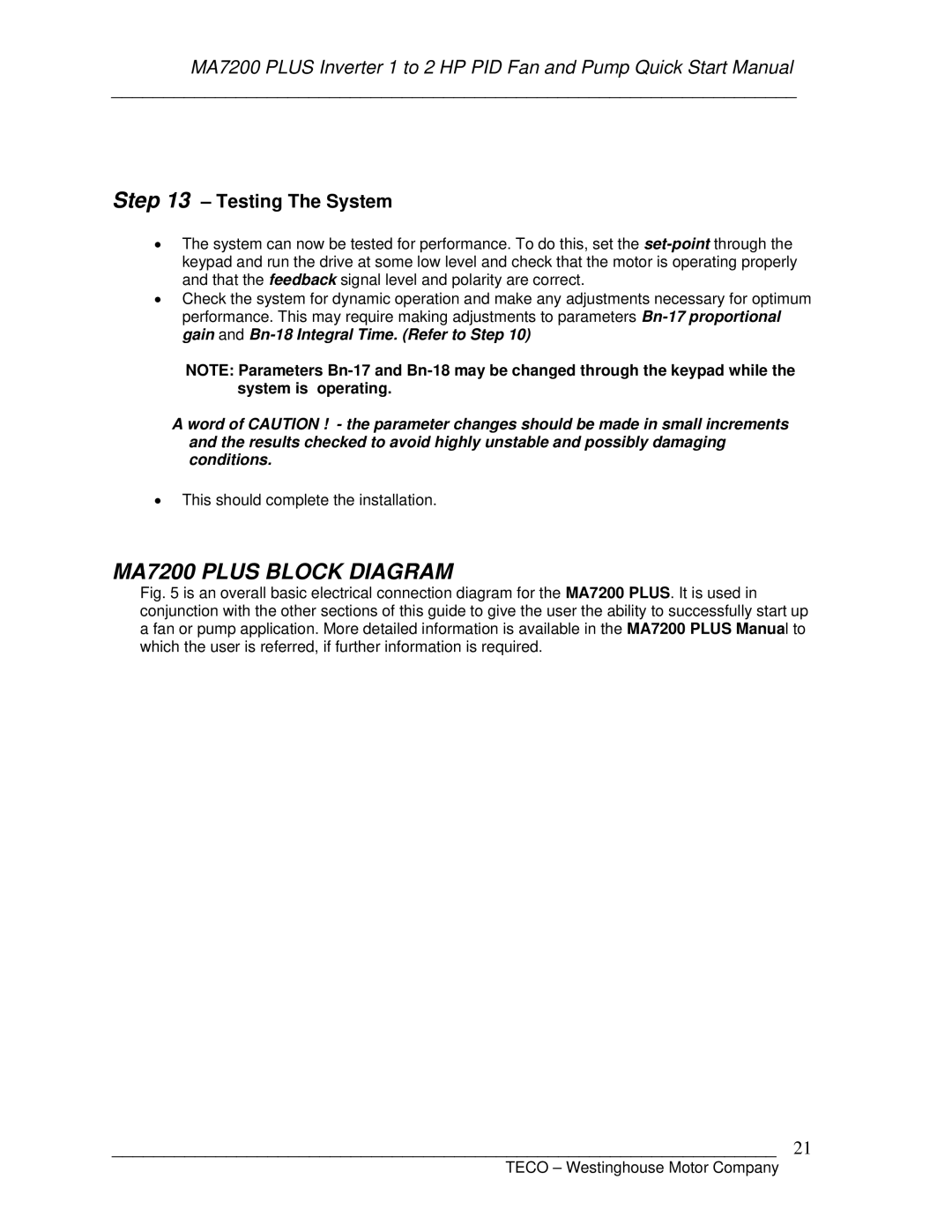 Westinghouse quick start manual MA7200 Plus Block Diagram, Testing The System 