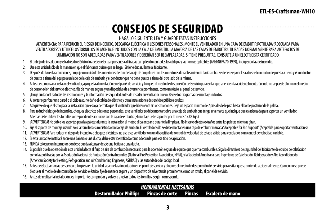 Westinghouse mh10 owner manual Consejos de seguridad 