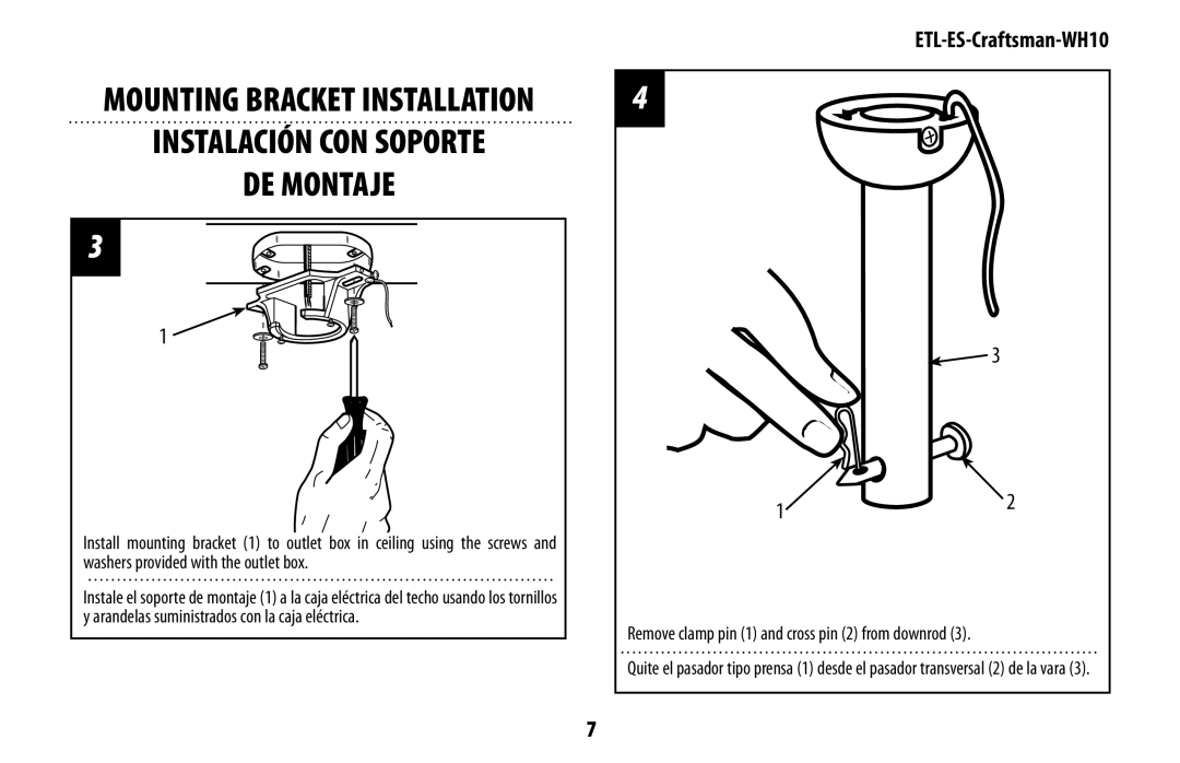 Westinghouse mh10 owner manual Remove clamp pin 1 and cross pin 2 from downrod 