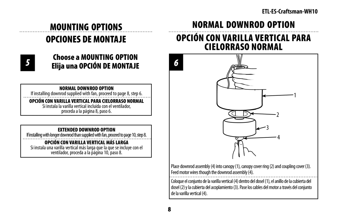 Westinghouse mh10 owner manual Normal Downrod Option 