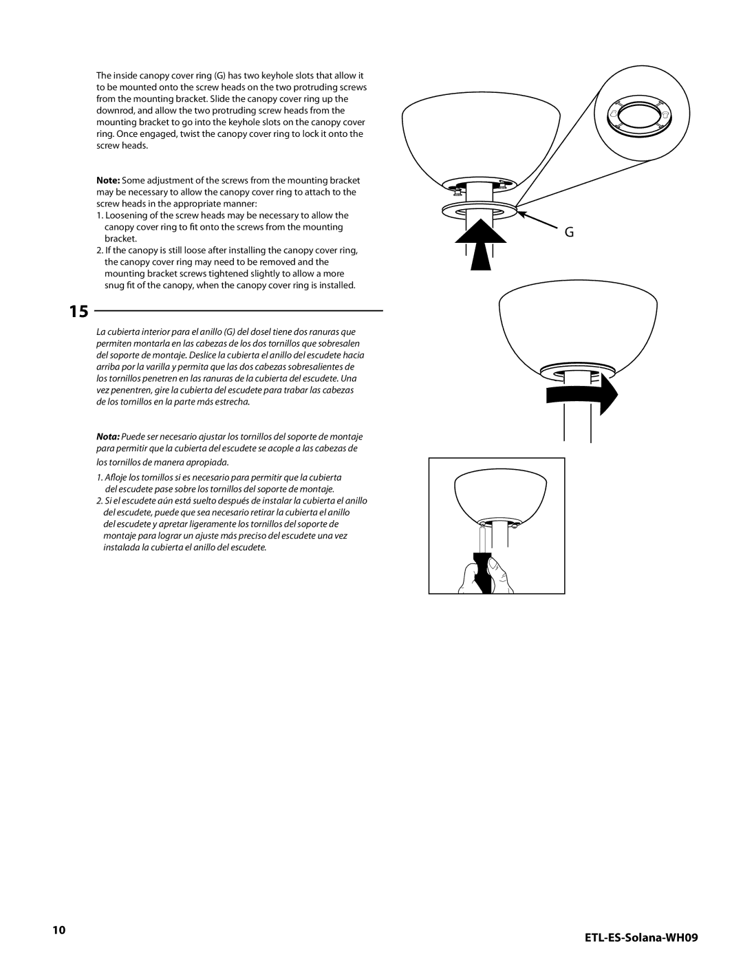 Westinghouse MR 72161 installation instructions Los tornillos de manera apropiada 