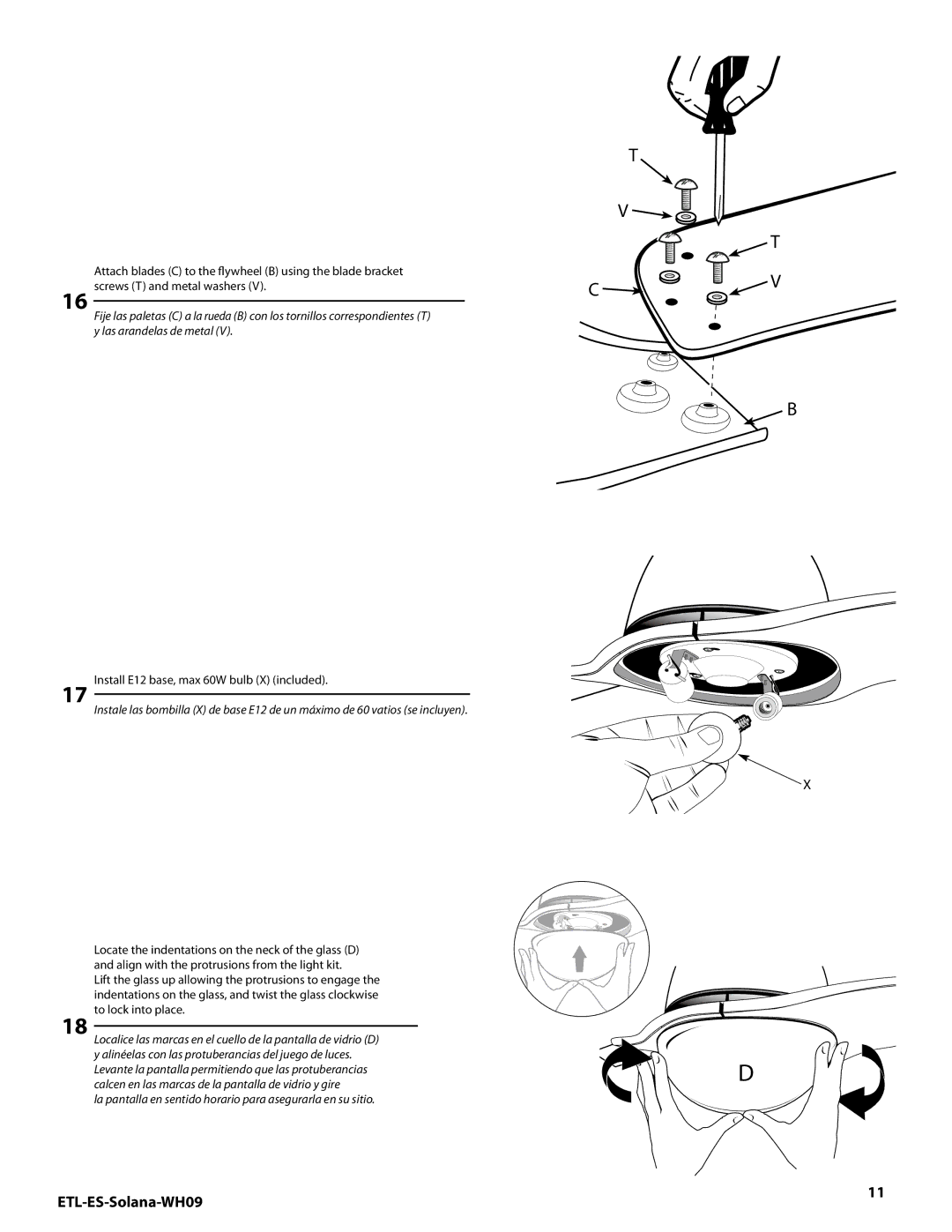 Westinghouse MR 72161 installation instructions La pantalla en sentido horario para asegurarla en su sitio 