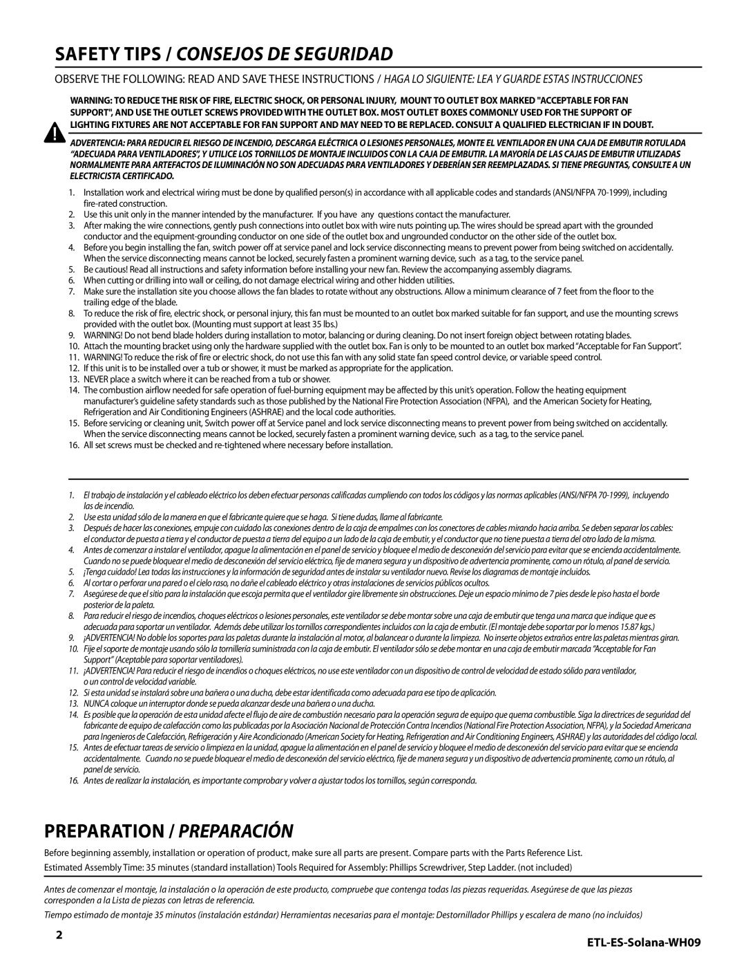 Westinghouse MR 72161 installation instructions Safety tips / Consejos de seguridad 