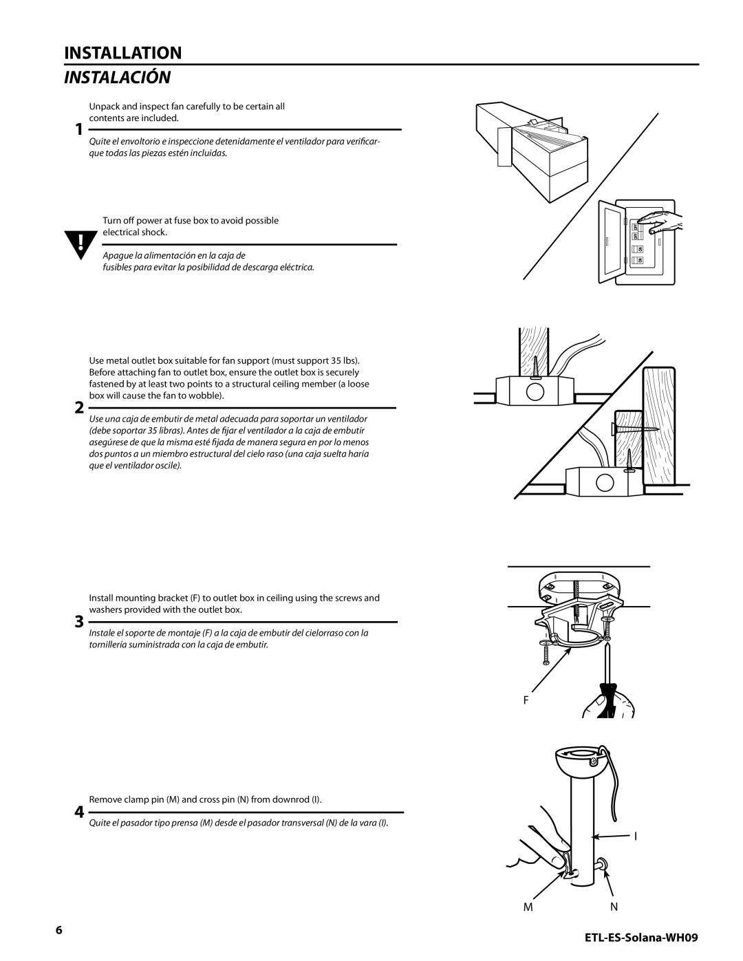 Westinghouse MR 72161 installation instructions Installation Instalación 