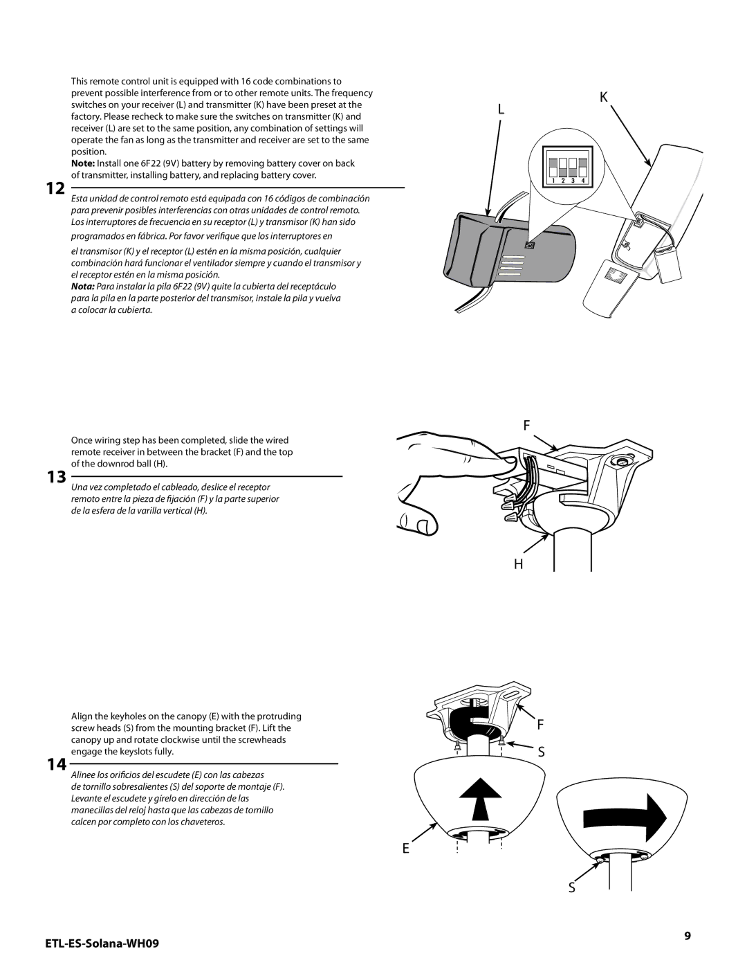 Westinghouse MR 72161 installation instructions Alinee los orificios del escudete E con las cabezas 