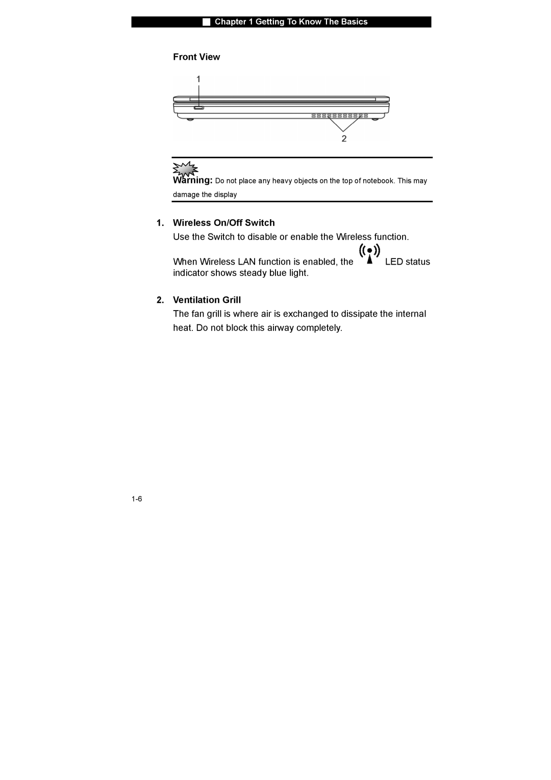 Westinghouse NB-14w2 user manual Front View, Wireless On/Off Switch, Ventilation Grill 