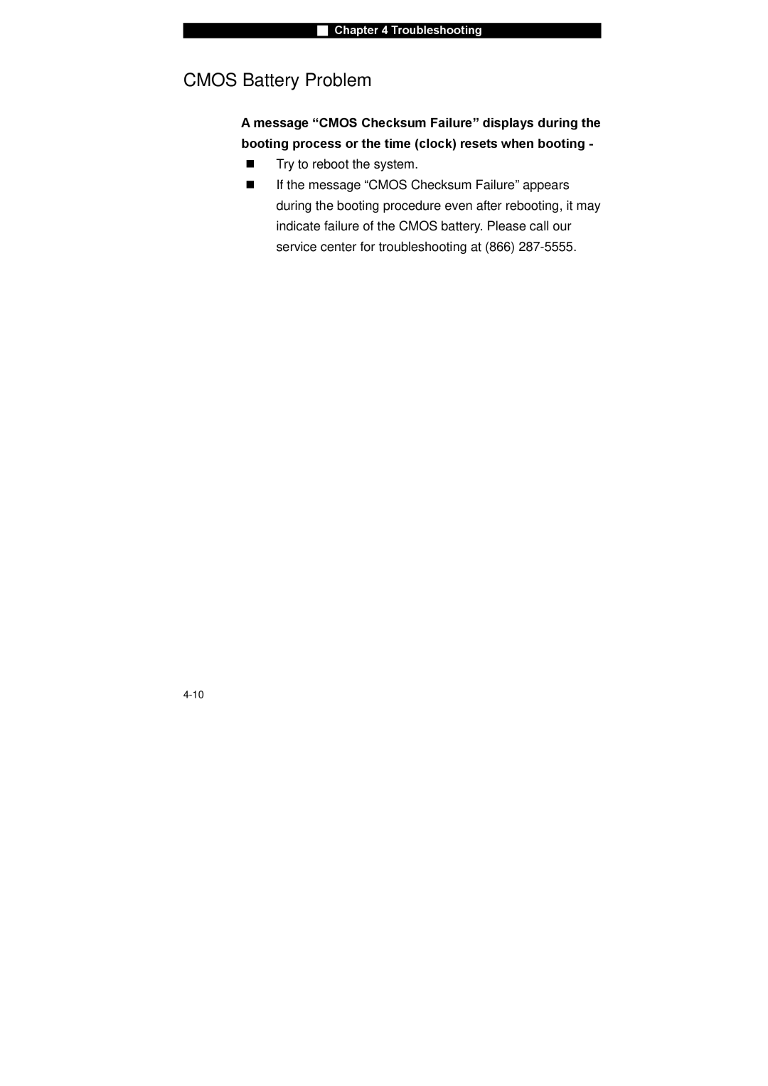 Westinghouse NB-14w2 user manual Cmos Battery Problem 