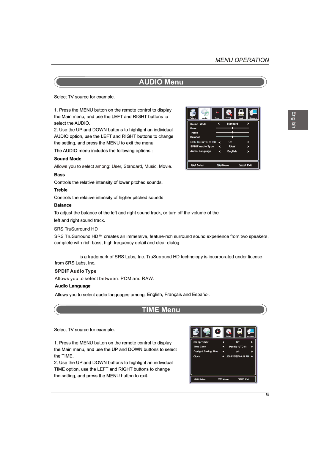 Westinghouse Not available, DW46F1Y1 user manual SRS TruSurround HD 