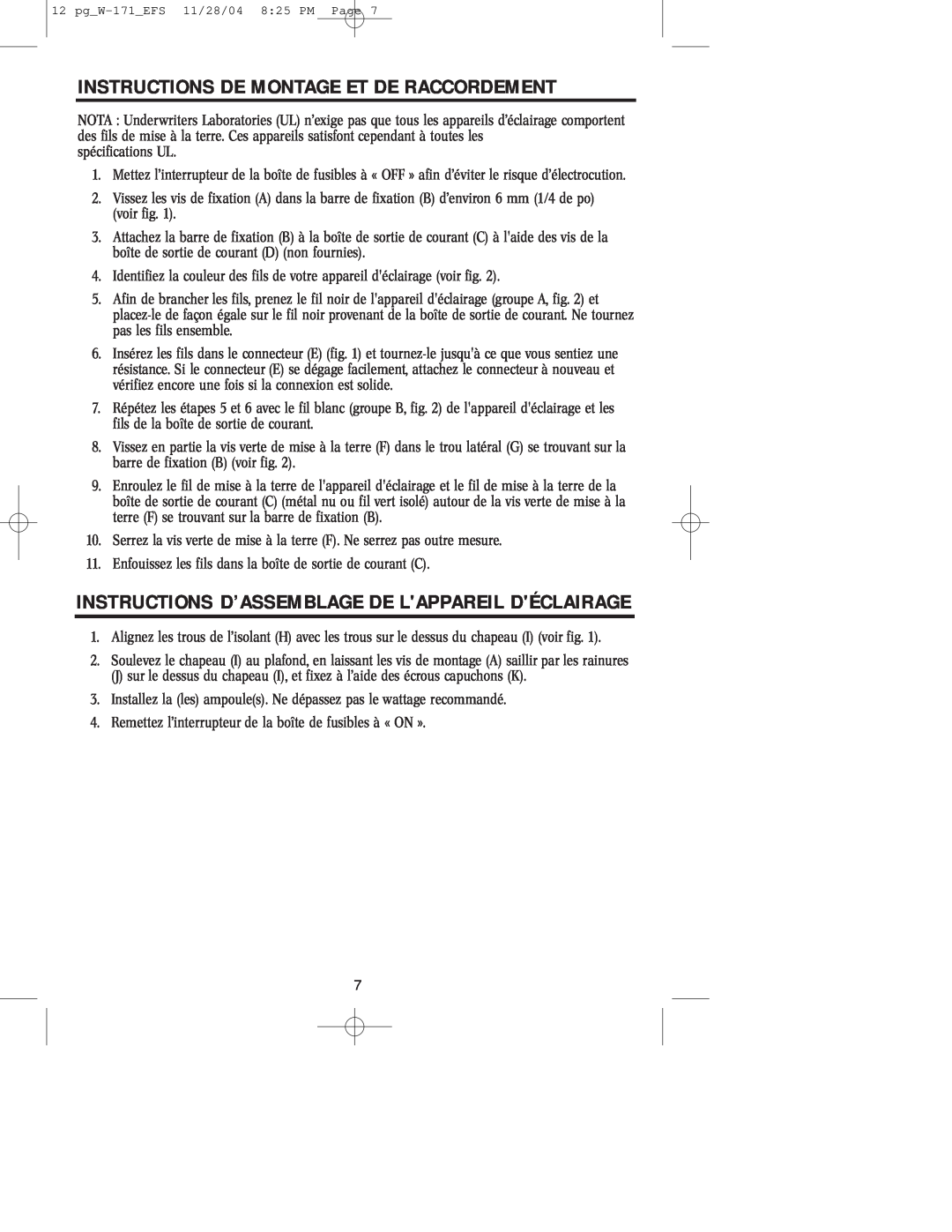 Westinghouse Outdoor Lighting Fixture owner manual Instructions De Montage Et De Raccordement 