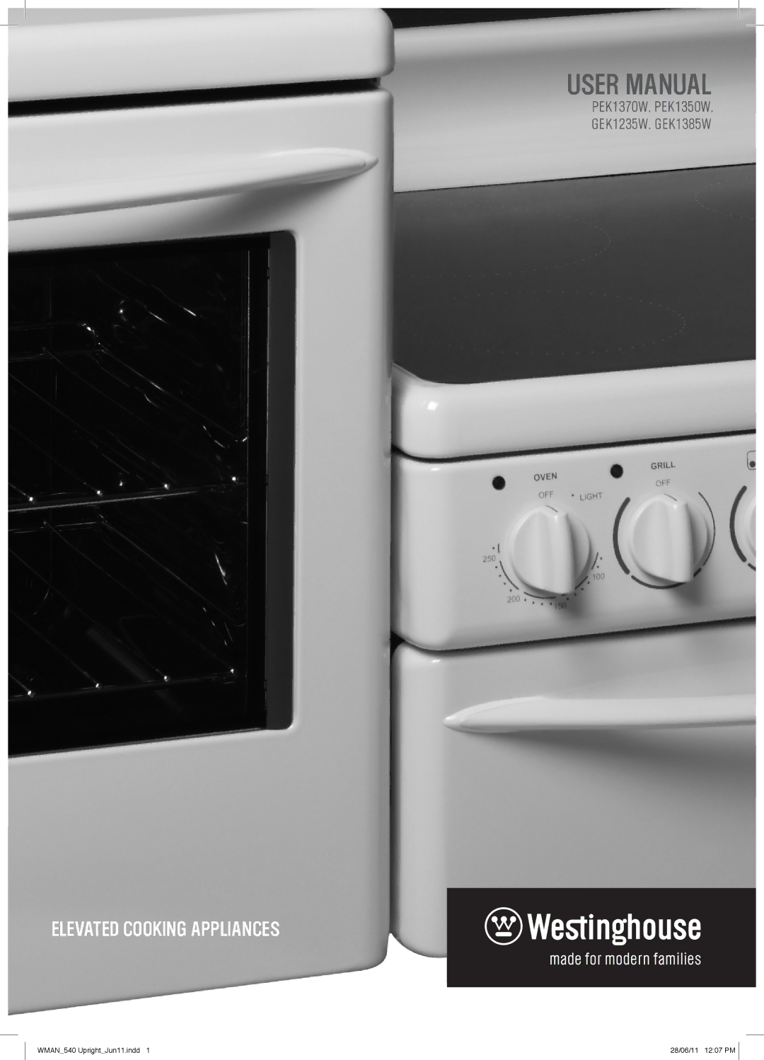 Westinghouse GEK1385W, PEK1350W, PEK1370W, GEK1235W manual Elevated Cooking Appliances 