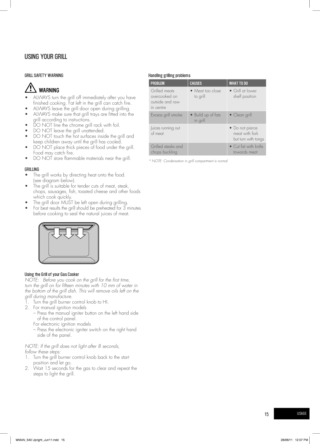 Westinghouse GEK1235W, PEK1350W, GEK1385W, PEK1370W manual Using Your Grill, Grill Safety Warning, Grilling 