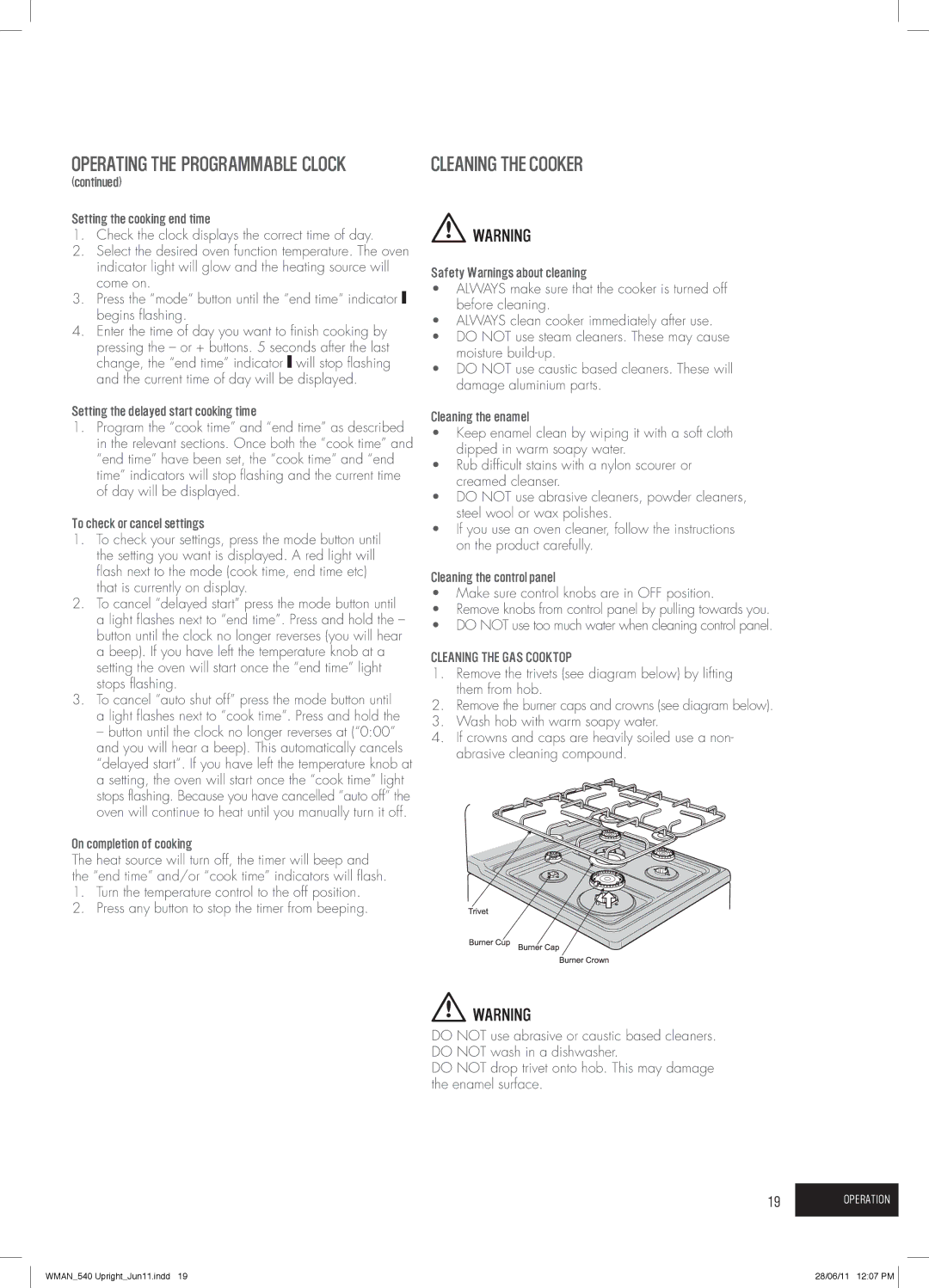 Westinghouse GEK1235W, PEK1350W Cleaning the Cooker, Setting the delayed start cooking time, To check or cancel settings 