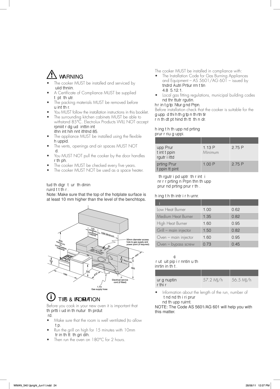 Westinghouse PEK1350W, GEK1385W, PEK1370W, GEK1235W manual Installing the GAS Cooker 