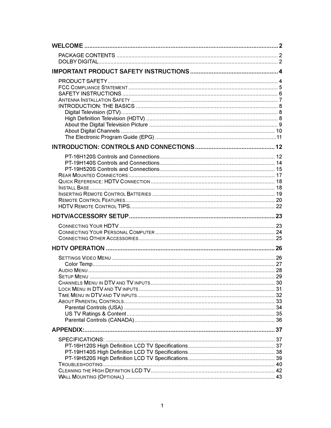 Westinghouse PT-19H520S, PT-16H120S, PT-19H140S appendix HDTV/ACCESSORY Setup 