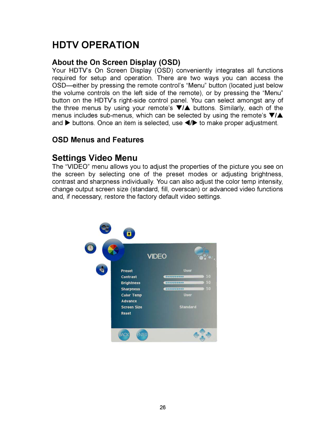 Westinghouse PT-19H140S, PT-16H120S appendix Settings Video Menu, About the On Screen Display OSD, OSD Menus and Features 