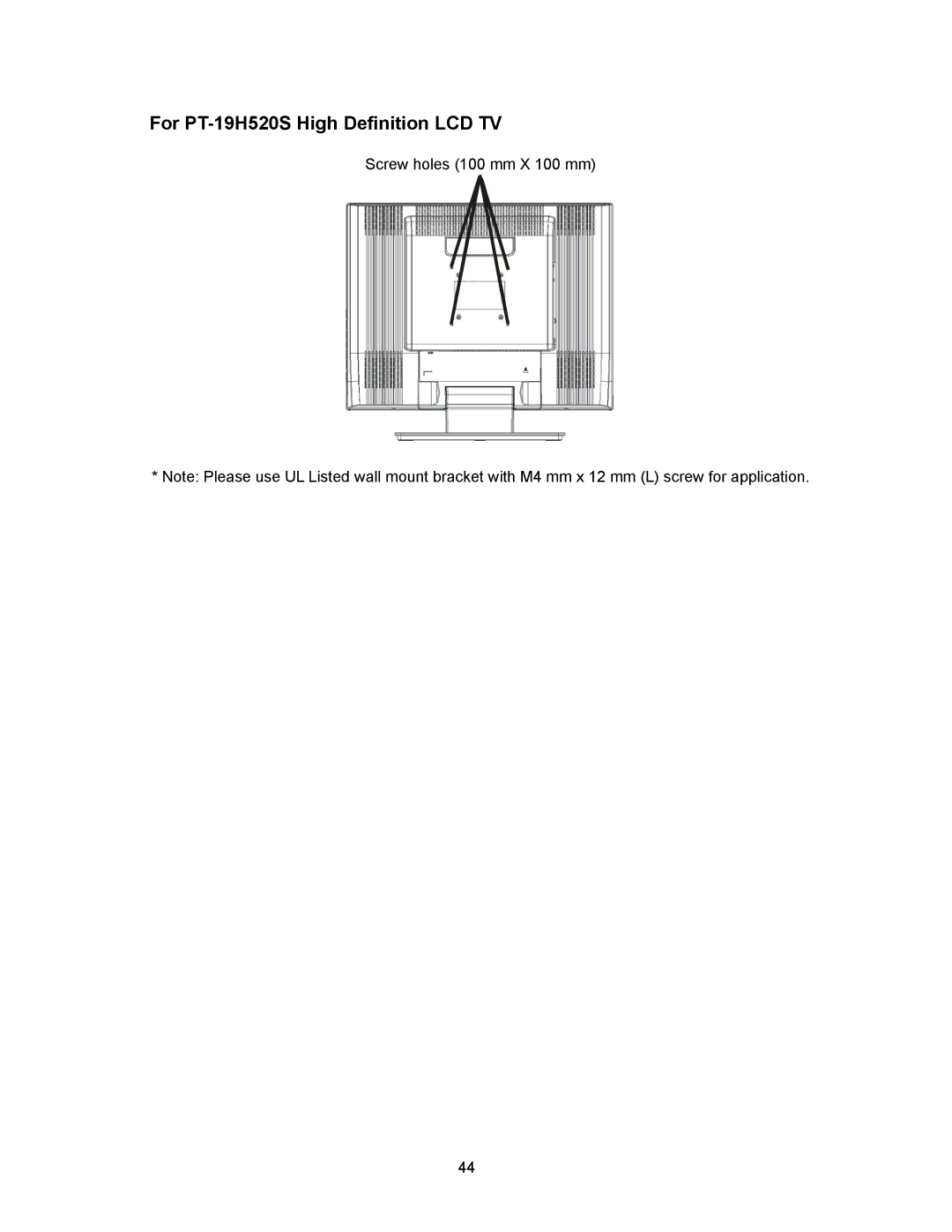 Westinghouse PT-19H140S, PT-16H120S appendix For PT-19H520S High Definition LCD TV 