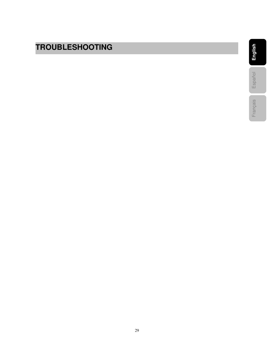 Westinghouse PT-16H610S user manual Troubleshooting 