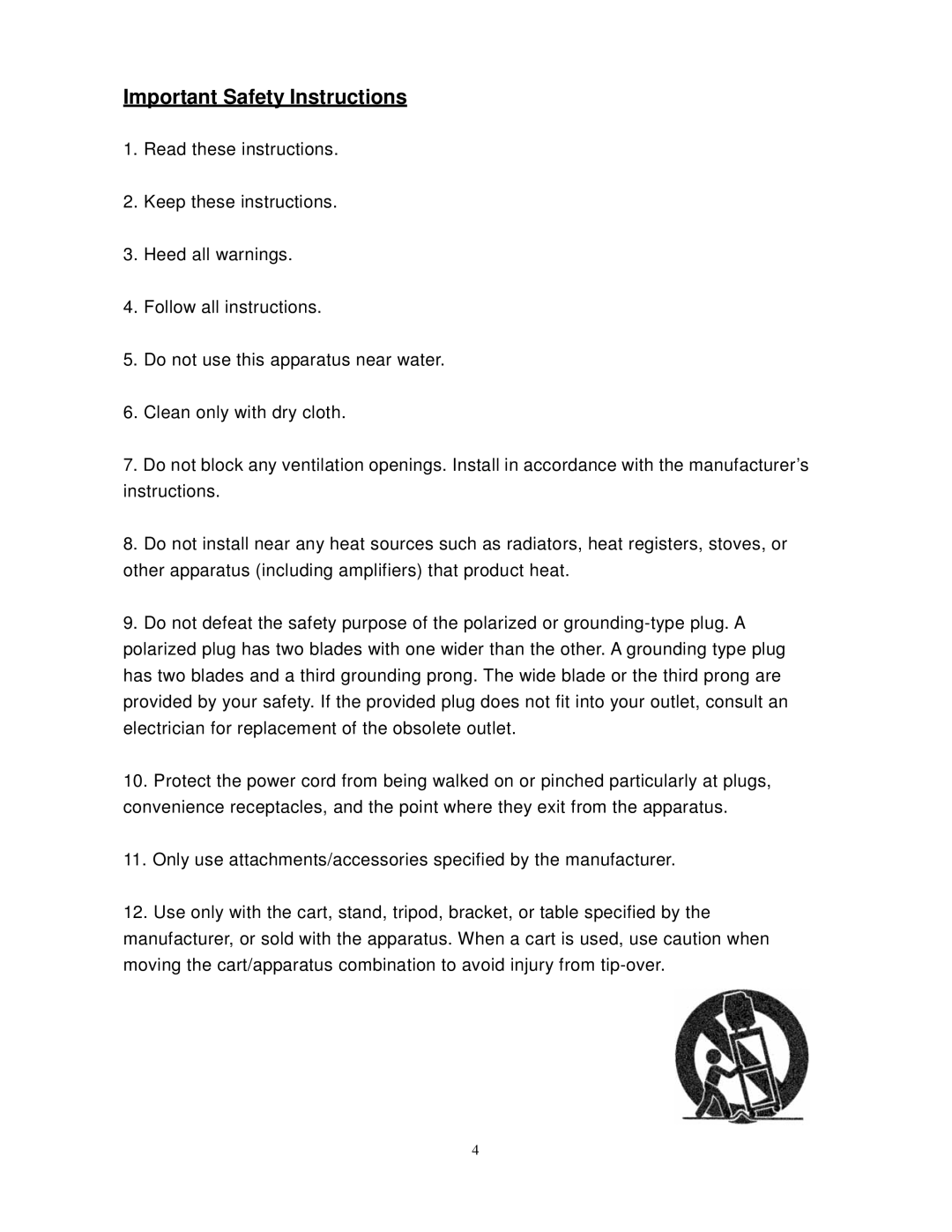 Westinghouse PT-16H610S user manual Important Safety Instructions 