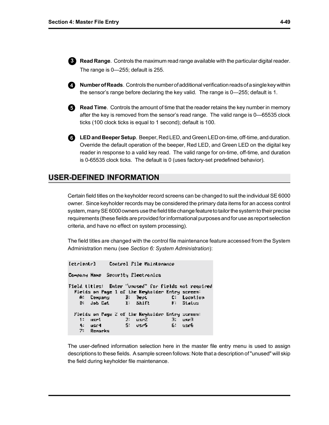 Westinghouse SE 6000 manual USER-DEFINED Information 