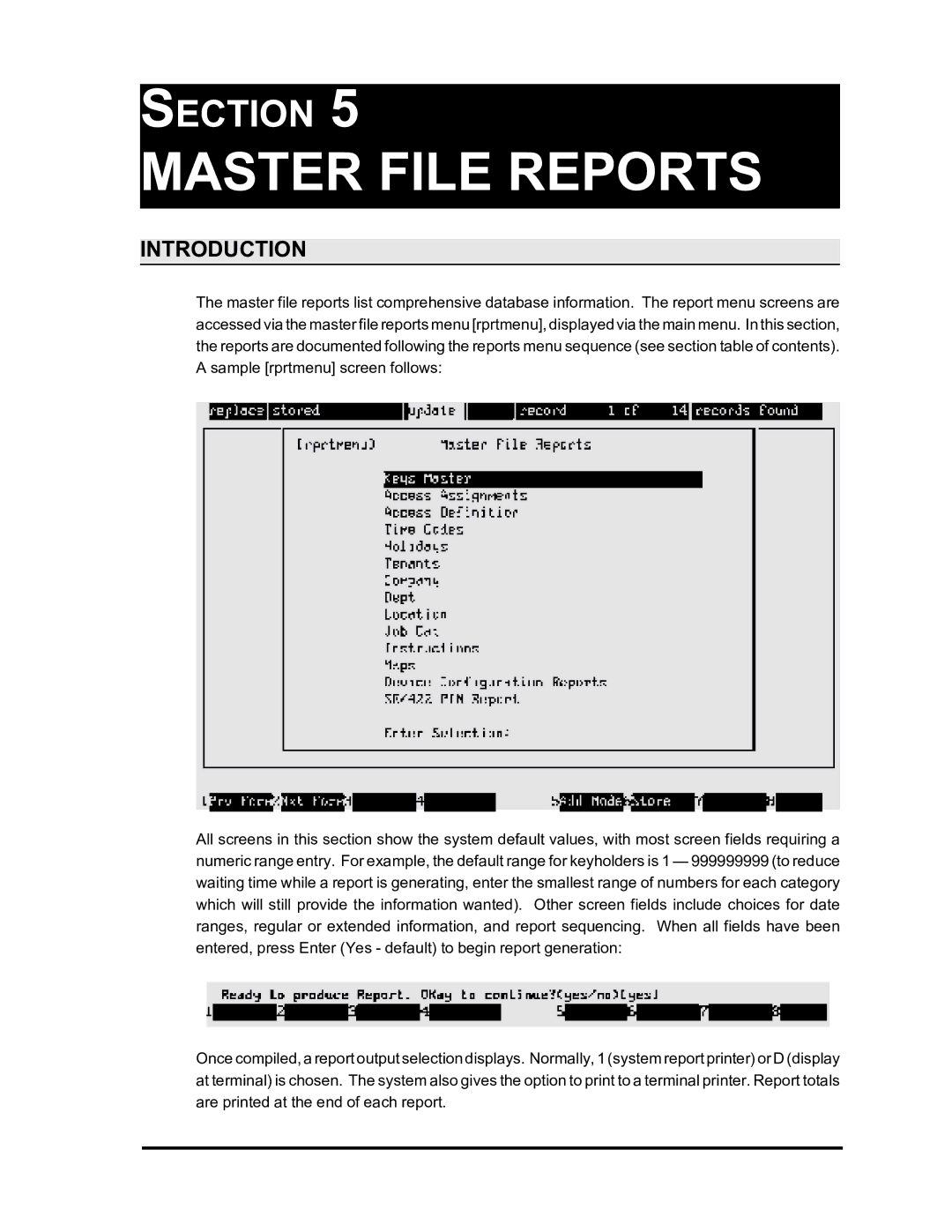 Westinghouse SE 6000 manual Master File Reports 