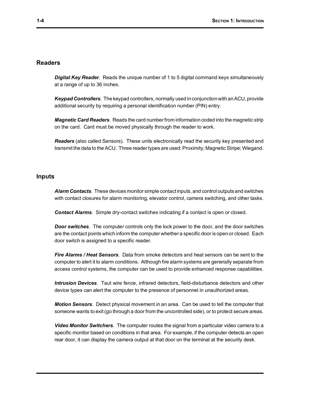 Westinghouse SE 6000 manual Readers, Inputs 