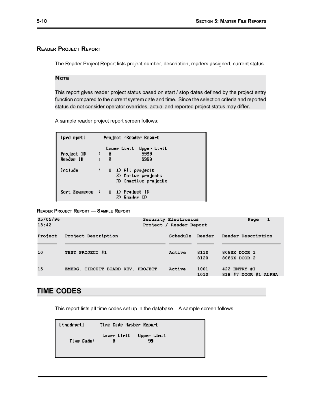 Westinghouse SE 6000 manual Time Codes 