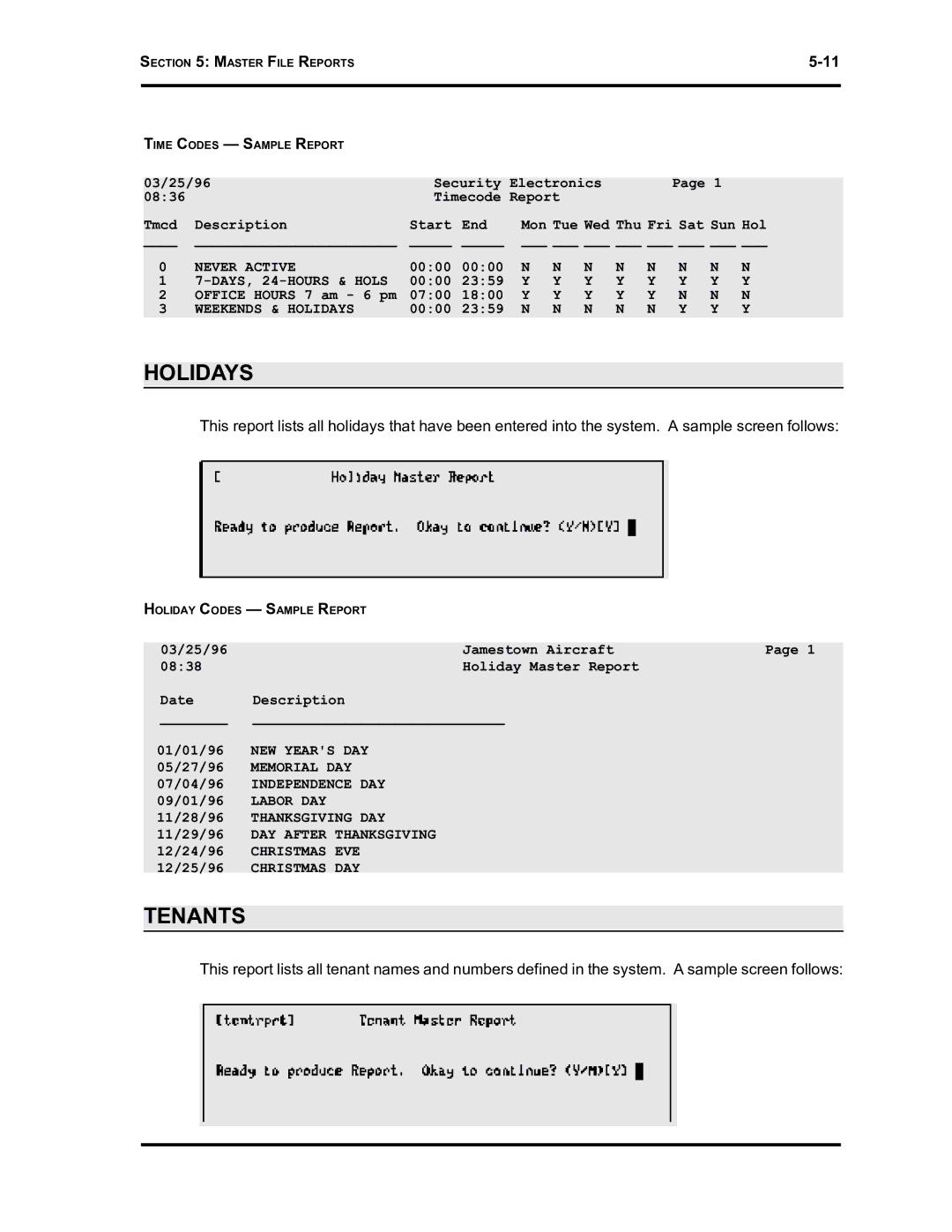 Westinghouse SE 6000 manual Holidays, Tenants 