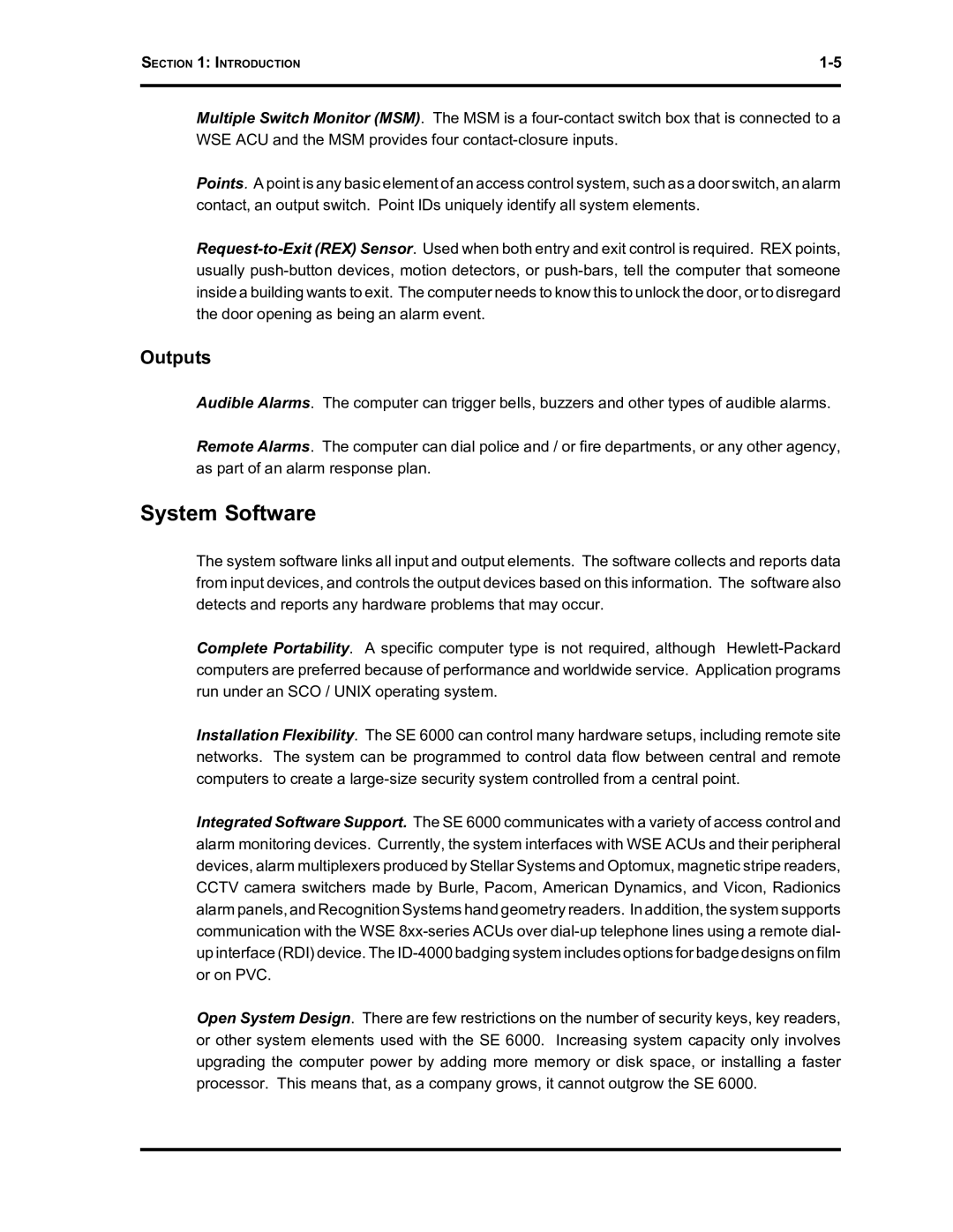 Westinghouse SE 6000 manual System Software, Outputs 