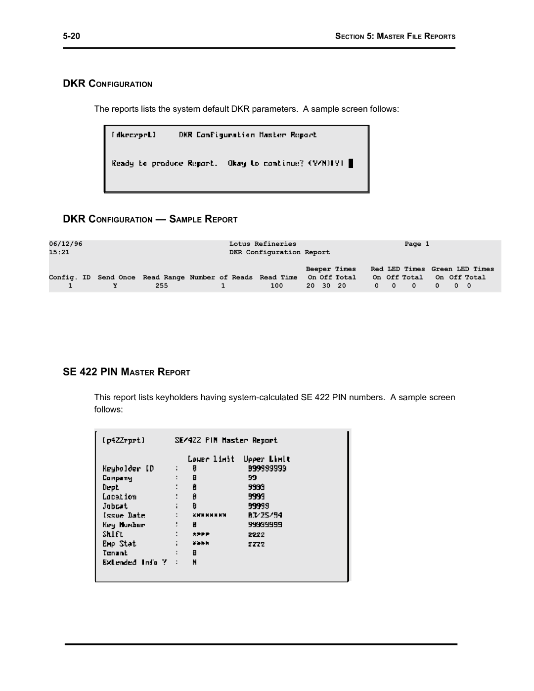 Westinghouse SE 6000 manual SE 422 PIN Master Report 