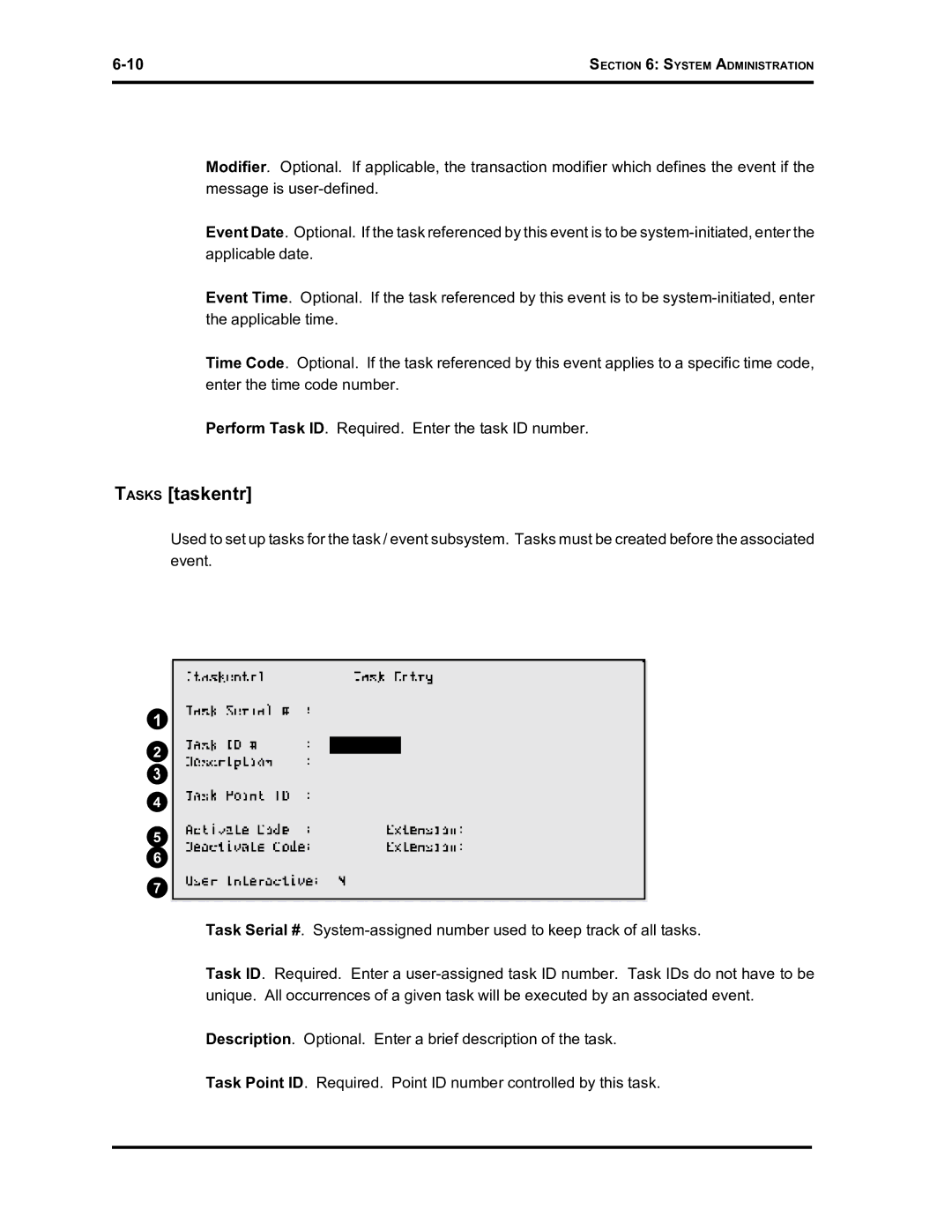 Westinghouse SE 6000 manual Tasks taskentr 