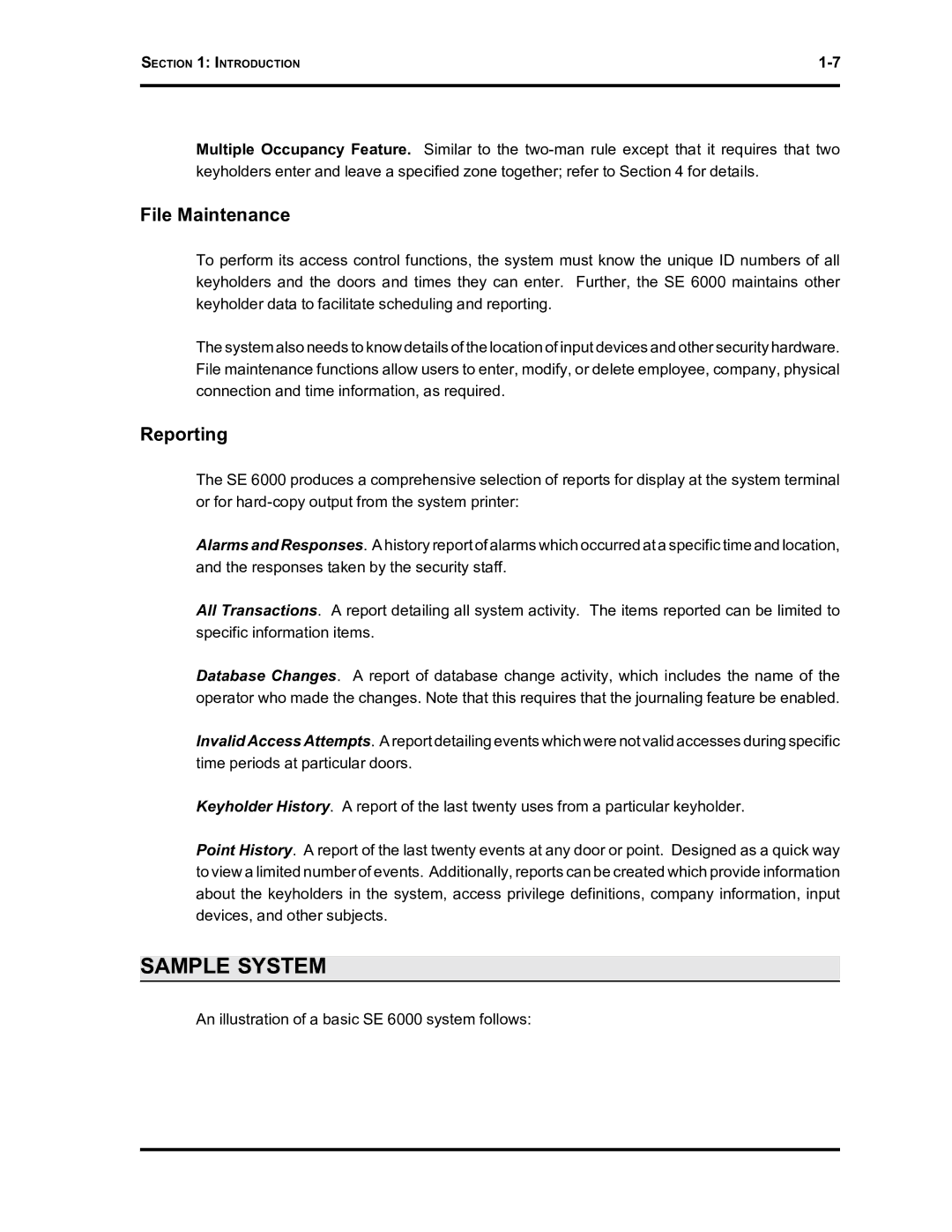 Westinghouse SE 6000 manual Sample System, File Maintenance, Reporting 