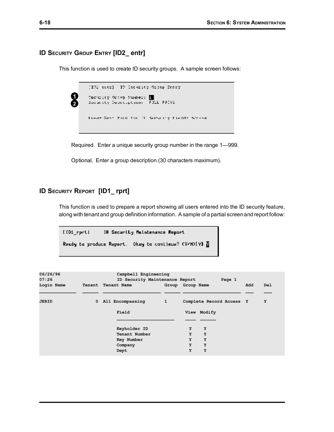 Westinghouse SE 6000 manual ID Security Report ID1 rprt, Jerid 