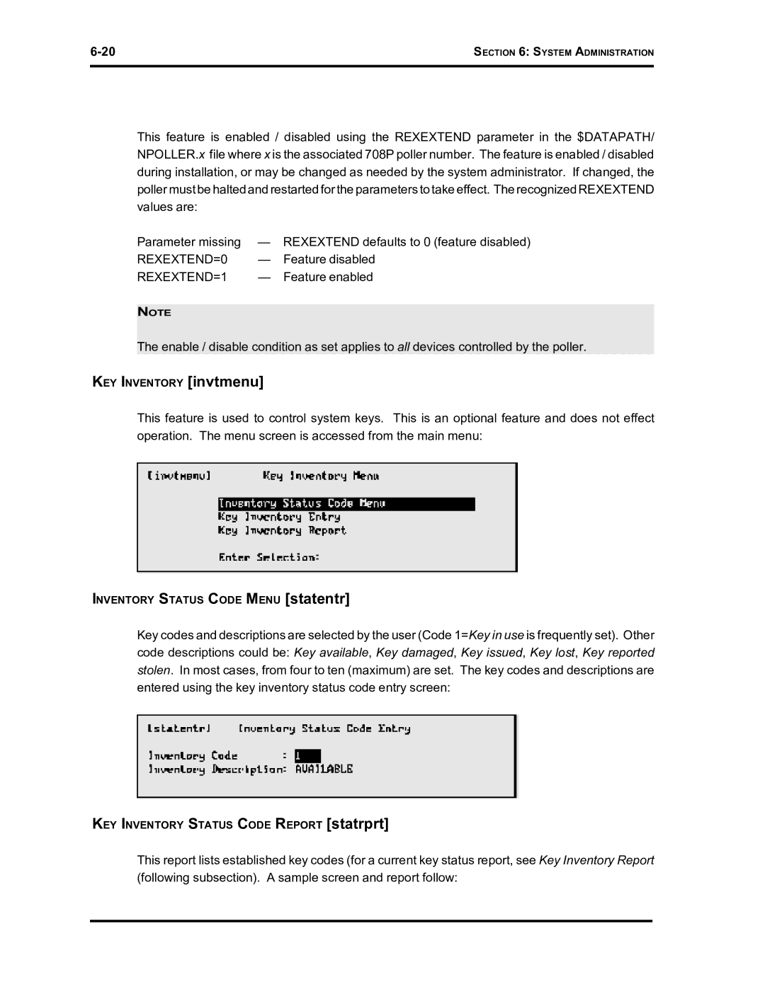 Westinghouse SE 6000 manual KEY Inventory invtmenu, REXEXTEND=1 