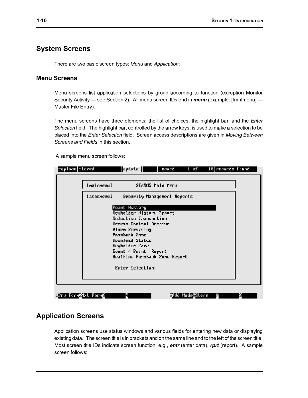 Westinghouse SE 6000 manual System Screens, Application Screens, Menu Screens 