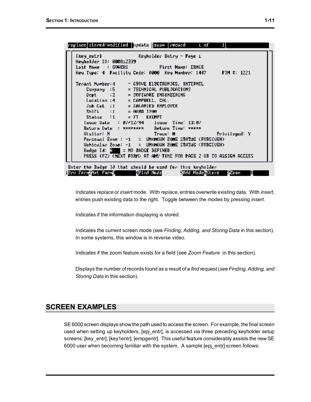 Westinghouse SE 6000 manual Screen Examples 